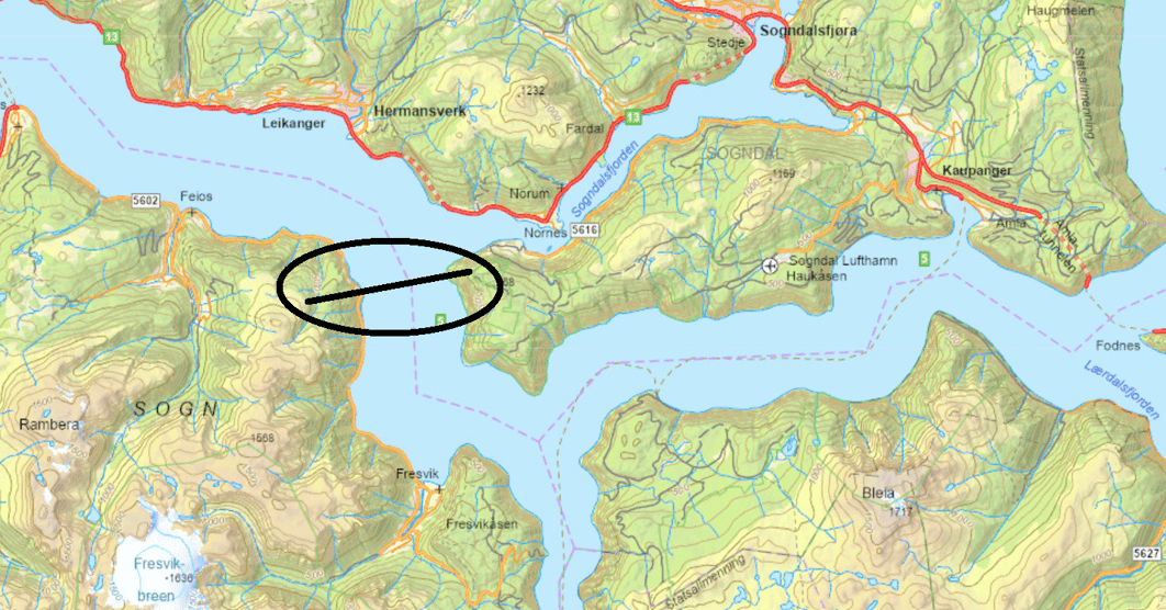 Map that shows where the fjord crossings will be mounted