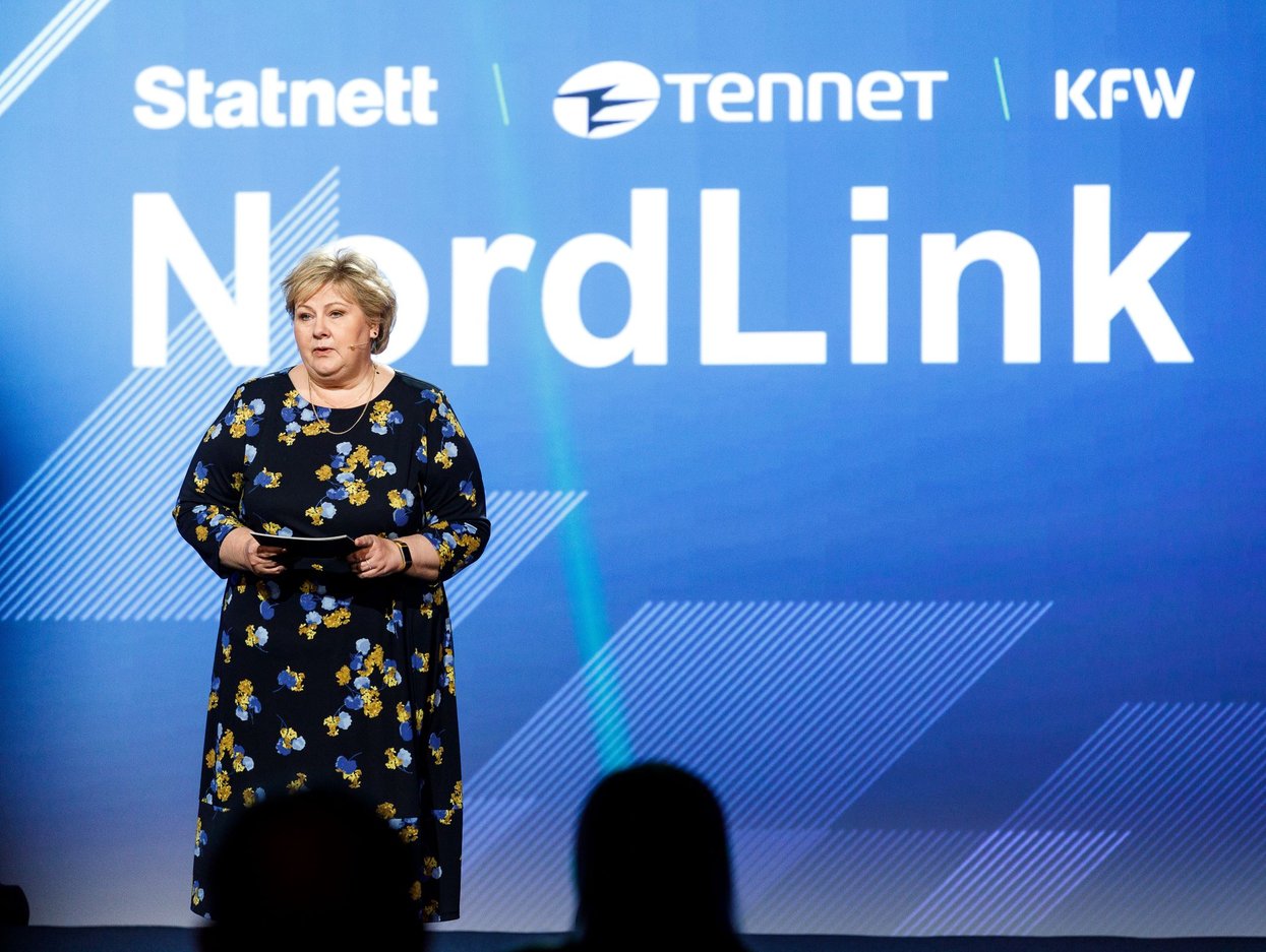 Norway's Prime Minister Erna Solberg speaking during the event.