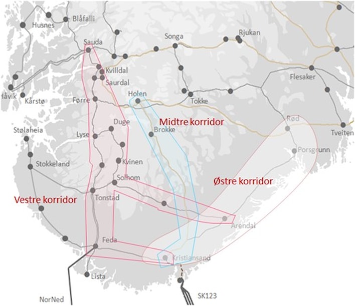 Kart over vestre korridor