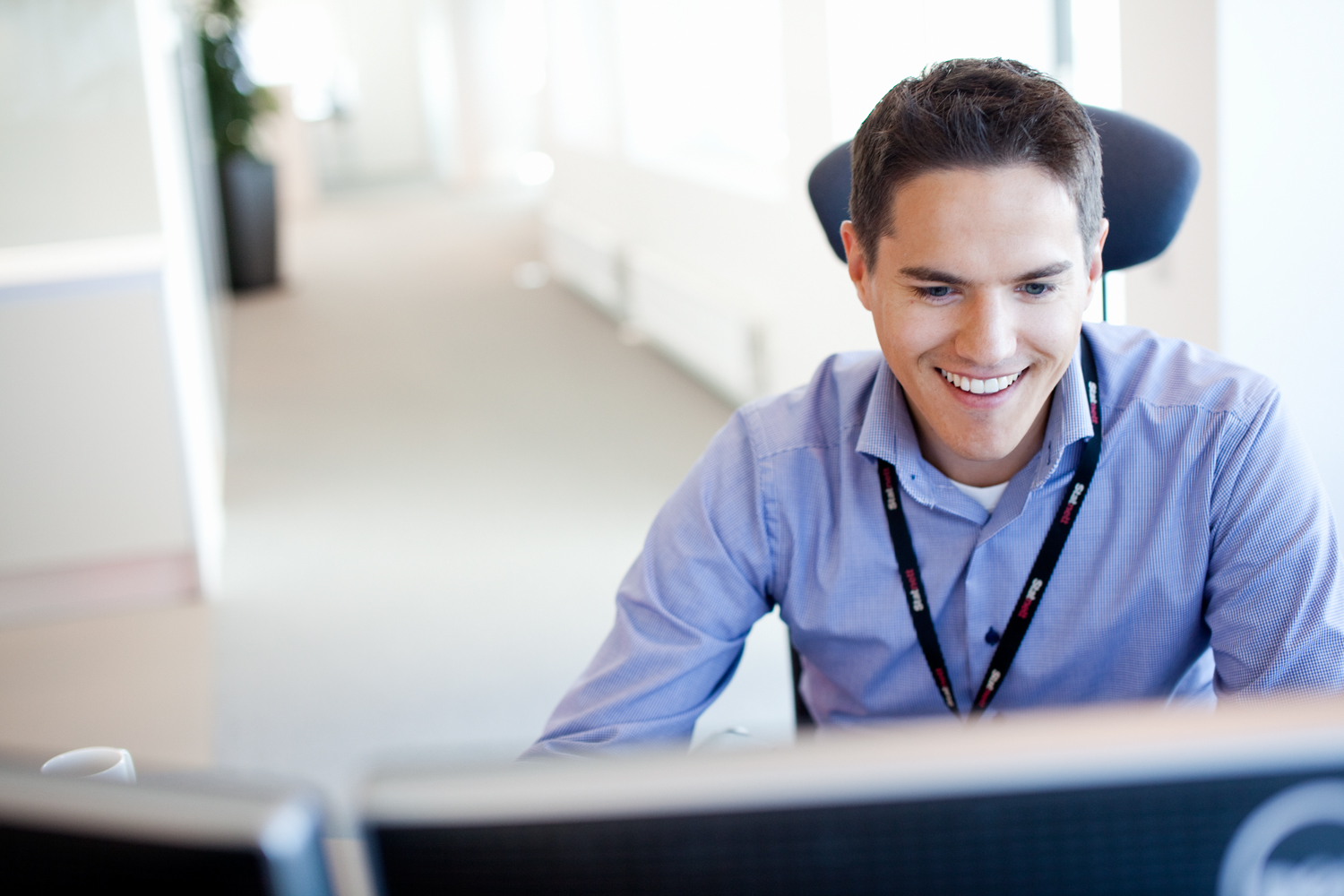 Man working on a computer.