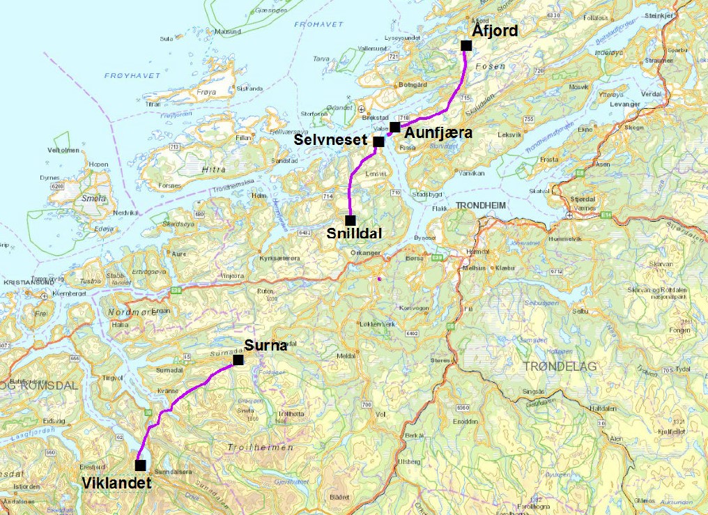 Oversiktskart Åfjord-Snilldal og Surna-Viklandet