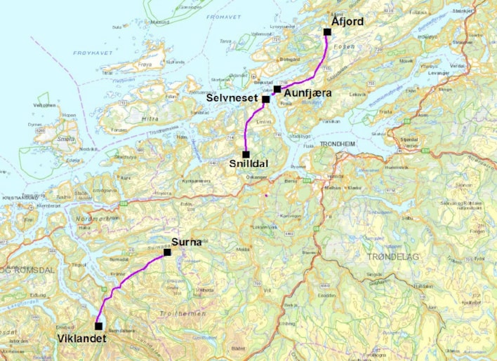Oversiktskart Åfjord-Snilldal og Surna-Viklandet