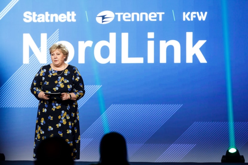 Norway's Prime Minister Erna Solberg speaking during the event.