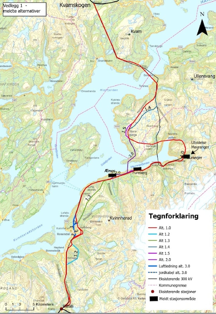 Kart som viser meldte alternativer - Blåfalli-Samnanger
