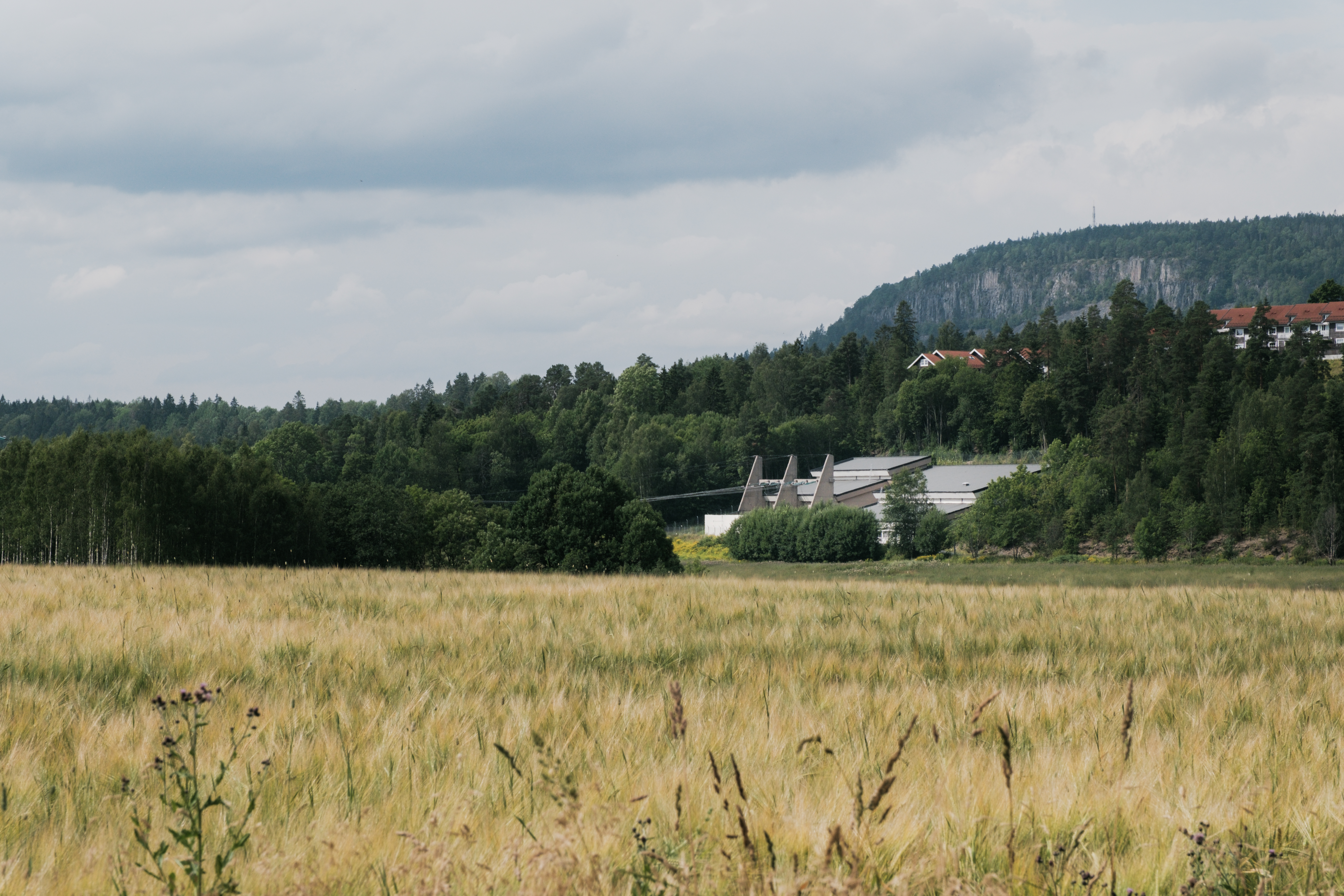 Bilde av en transformatorstasjon i Bærum med et jorde rundt