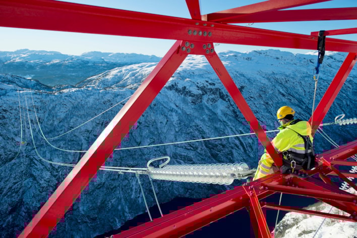 Fjord and powerline