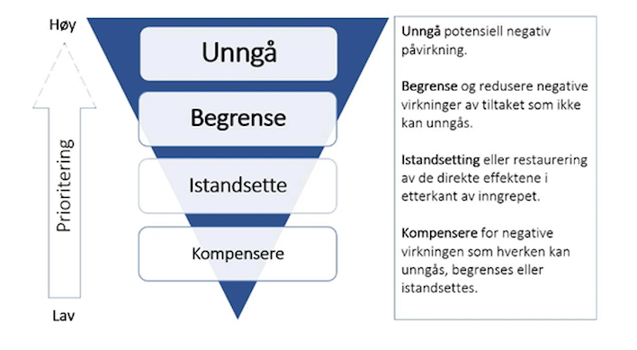 Pyramide som beskriver tiltak for å unngå naturskader i prosjektutivkling